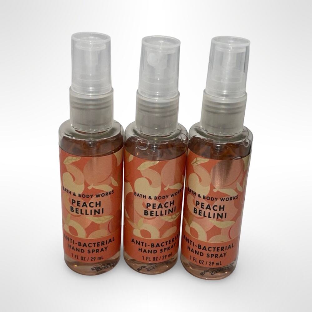 Bath & Body Works Peach Bellini Hand Spray 1 oz Lot of 3 BBW Sanitizer Vacation